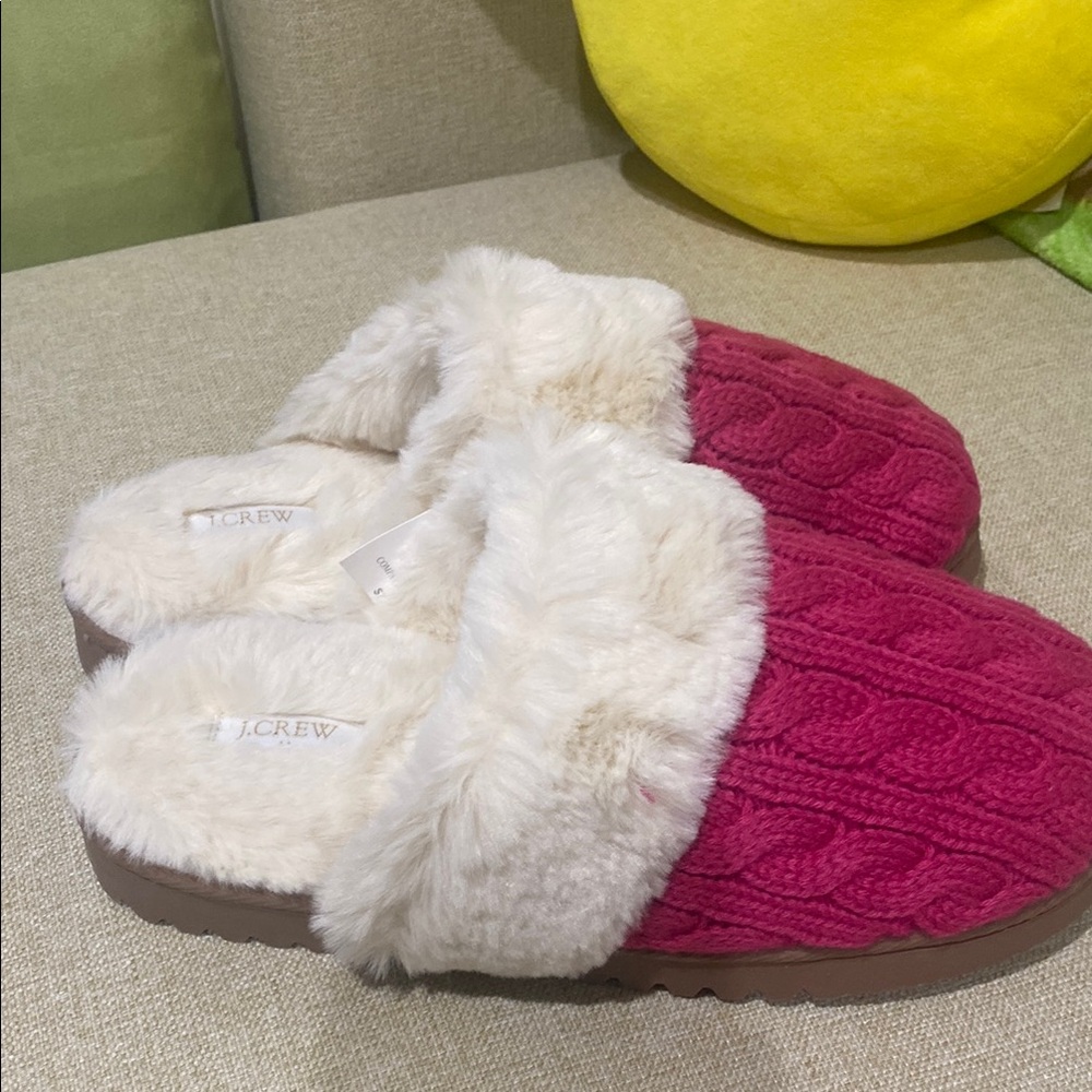 J.Crew Pink Cable Knit Slippers
